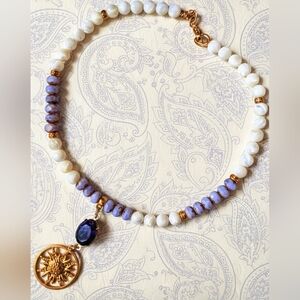 White Mother Of Pearl And 10.7 Carat Amethyst And Lavender Bead Necklace